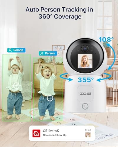 ZOSI 4K Pan/Tilt Smart Security Camera Indoor,Plug in 2.4/5GHz WiFi Camera,2 Way Video, Motion Tracking,8MP Baby/Pet Dog Monitor with Phone app, C519M8 360°View Home Cam, Cloud & Memory Card Storage 5