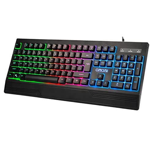 CHONCHOW LED Rainbow Light Up Keys Gaming Keyboard Backlit, Cheap USB Wired Gaming Keyboard with Wrist Rest, RGB Backlit Full Keyboard for PC Xbox PS4 PS5 Laptop Gamer (Wired with Wrist Rest)