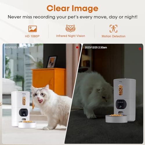 Automatic Cat Feeders Camera 5G: WiFi Easy to Clean Timed Smart Dog Food Dispenser 2-Way Audio Memory Function Pet Feeder HD 1080P Video Record APP Control Dry Food Clear Night Vision Yakry 5