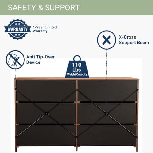 Modern 6-Drawer Dresser with Spacious Storage,Sturdy Wood Frame, and Large Capacity Drawers, Dressers for Bedroom, Home Organization Storage for Living Room or Hallway, Walnut 8