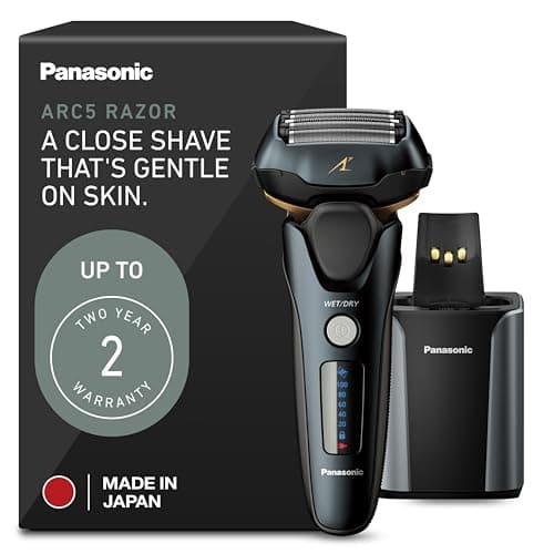 Panasonic Electric Razor for Men, Electric Shaver for Men, ARC5 with Premium Automatic Cleaning and Charging Station, Wet Dry Shaver, Cordless Razor, with Pop-Up Trimmer ES-LV97-K, Black