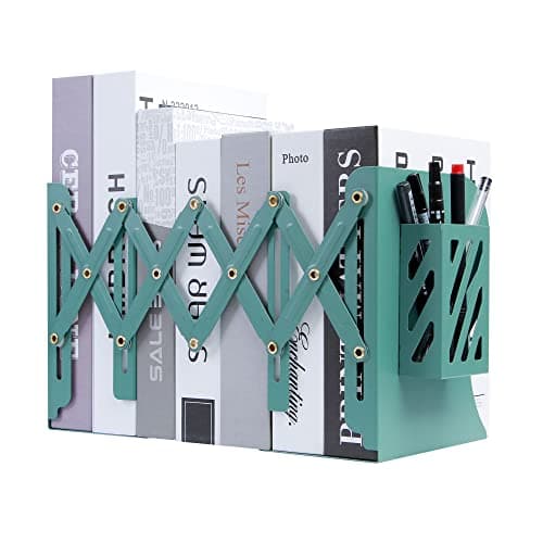Auxu Adjustable Desk Storage Bookends with Pen Stand Holder – 2-in-1 Bookend and Pen Stand – Telescopic Design – Expands Up to 20” – Multipurpose and Versatile – Desktop Accessory