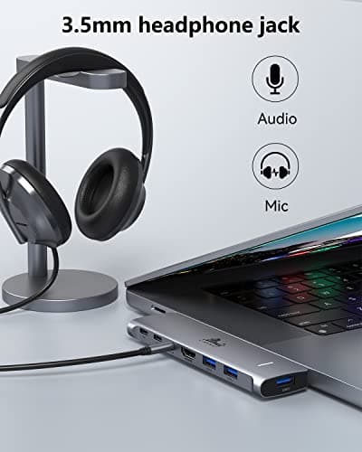 USB C Hub Adapter for MacBook Pro/Air M1M2M3 2022 2021 2020 13"15"16",Multiport MacBook Adapter MacBook Accessories with 4K HDMI,3USB3.0,Audio,100W Thunderbolt-Enabled USB-C,Support MagSafe 3 Charging 8