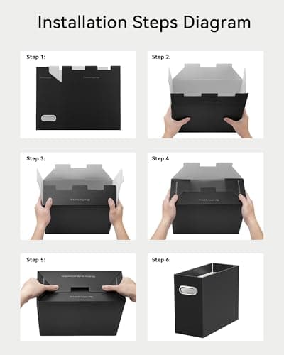 Oterri File Organizer Box, Portable Collapsible Cardboard File Folder Organizer with Handle for Letter Size Hanging Files, Document Storage Box for Home Office & Classroom (2 Packs, Black) 5