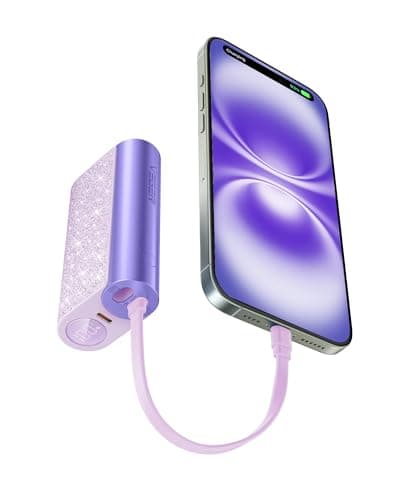 VEGER Portable Charger with Built in Cable(Removable), 10000mAh Mini Power Bank Battery Pack, PD 20W Fast Charger Travel Accessory Compatible with iPhone 15/14/13 Pro Max, Sumsang-Purple, V1179