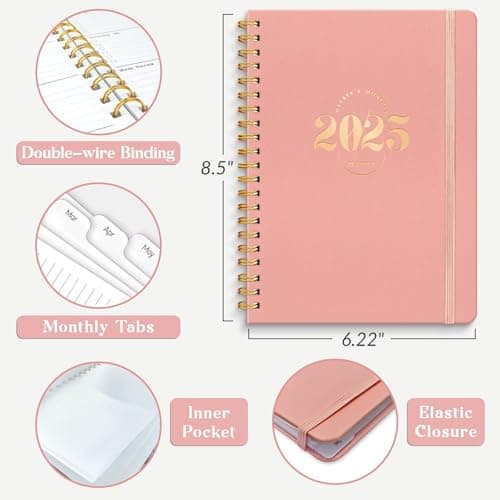 2025 Planner Daily and Monthly, PU Spiral Bound Weekly Calendar 12 Month Planner, 2025 Agenda Planner Organizers from Jan. to Dec., Hardcover Appointment Book 6.1" x 8.5" (Pink) 6