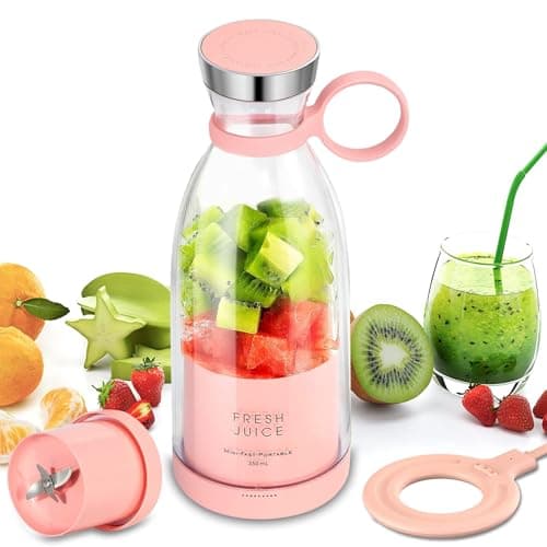BEBESIRI Personal Portable Blender, 350ml USB Rechargeable Smoothie Maker with Stainless Steel Blade, BPA-Free & Easy Clean, Compact Travel Cup for Gym, Office, Home - Pink