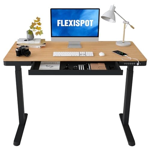 FLEXISPOT Electric Standing Desk with Drawer Storage Adjustable Height Quick Assembly Table w/USB Charge Ports (Natural Desktop + Black Frame)