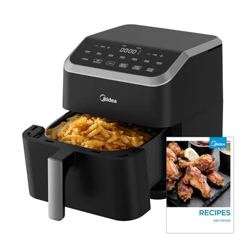 Midea Air Fryer 5.5QT, Rapid Air Technology, 9 Preset Menus, Quick and Easy Meals, 1 Minute Button and Favorite Function, 90% less oil, Easy to Clean, Varied Recipes