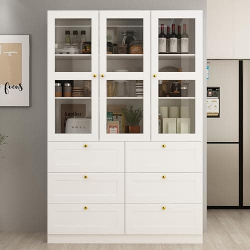 AIEGLE Large Bookshelf Set, Tall Bookcase Display Bookshelf with 6-Drawer & Acrylic Doors, Home Office Display Storage Cabinet, White (47.2" W x 15.7" D x 70.9" H)