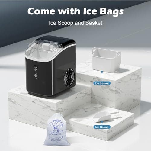 Nugget Ice Maker Countertop, Portable Crushed Sonic Ice Machine, Self Cleaning Ice Makers with One-Click Operation, Soft Chewable Ice in 7 Mins, 34Lbs/24H with Ice Scoop for Home Bar Camping RV 5