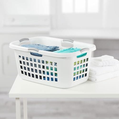 Sterilite 6 Pack Plastic Laundry Basket Clothes Hamper, 2 Bushel, Ultra, White 5
