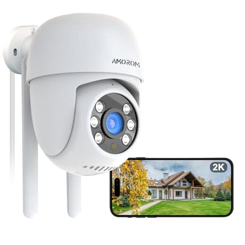 AMOROM 2K Wired Outdoor Security Camera,360° PTZ Security Camera with Sd Card Storage & Cloud,Color Night Vision, 2.4GHz Wi-Fi, Alarm Siren, Spotlight, 2 Way Audio, Motion Detection,IP65 Waterproof