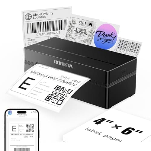 Rongta Bluetooth Shipping Label Printer, Wireless 4x6 Thermal Label Printer for Shipping Packages, Support Android, iPhone, Widely Used for Amazon, Ebay, Shopify, Etsy, UPS, Black