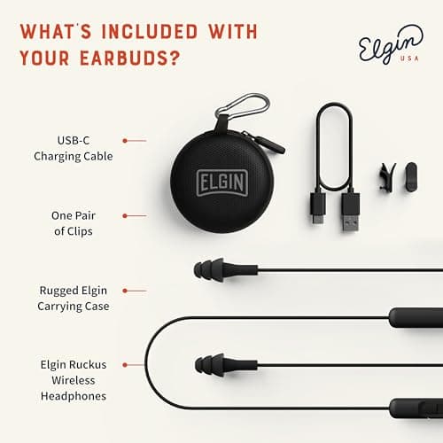 Elgin Ruckus Wireless Bluetooth Earplug Headphones, 25 dB Noise Reduction Ear Plug Earbuds, Noise Cancelling Mic, 12 Hour Battery, IP65 sweatproof, OSHA Compliant Hearing Protection, Work Safety 5