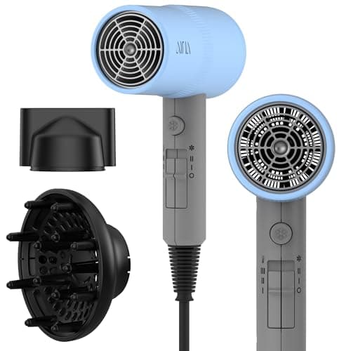 AINA Hair Dryer with Diffuser, Blow Dryer for Women | Advanced Ionic Technology, Ceramic Coating | Cold Shot Features Turbo Heat for Fast Drying and Shine 110V/ALCI (Misty Blue)