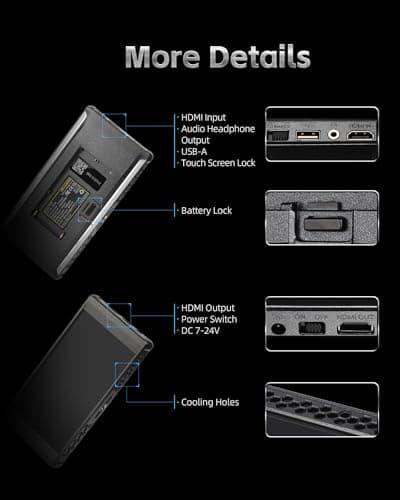 Portkeys PT6 Camera Field Monitor 5.2" 600nit Touchscreen Camera Monitor Vertical Shooting Stretch 3D LUT Output Wide Color Gamut New Peaking RGB Waveform for DSLR 6