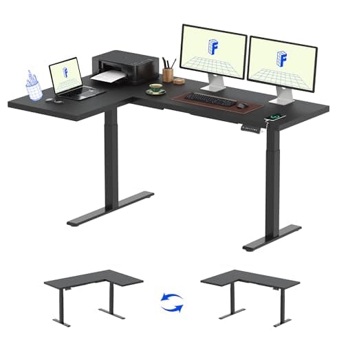 FLEXISPOT L-Shaped Standing Desk 71 x 48 Inch Dual Motor Electric Corner Computer Table - Height Adjustable Sit Stand Up Home Office Desk with Splice Board, Black