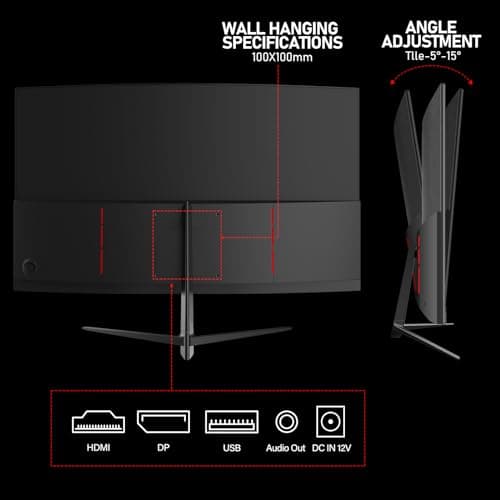 Gawfolk 27 inch Curved Gaming Monitor,144Hz/180Hz PC Monitor Full HD 1080P, Frameless 1800R Computer Display with FreeSync & Eye-Care Technology, Wall Mountable, DP, HDMI Port (Black) 9