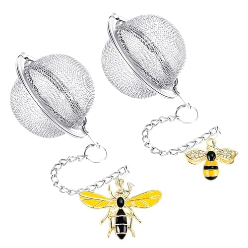 Stainless Steel Mesh Tea Infuser, 2.1 inch Tea Ball with Honey Bee Pendant Tea Strainer Tea Diffuser Tea Steeper for Filtering Tea,Tea Infusers for Loose Tea (Bee, 2PC)