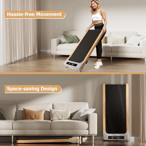 Goplus Walking Pad, Wooden Under Desk Treadmill for Home and Office, Portable Walking Pad Treadmill Under Desk with Remote Control, 15 Preset Programs, LED Display, Installation-Free 8