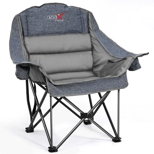 RELAX FIELD Oversized Camping Chair, Portable Folding Padded Camp Chairs with Side Pocket, Cup Holder, Heavy Duty Support 500LBS Outdoor Lounge Chair for Adults, Fishing, Sports, Trip, Grey