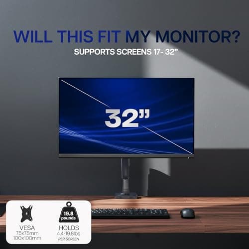 VIVO Single Monitor Stand, Fully Adjustable Arm for 17 to 32 inch Screen, Mechanical Articulating Desk Mount, Gaming and Office Setups, VESA 75x75, 100x100, Max 19.8 lbs, Classic, Black, STAND-V001O 6