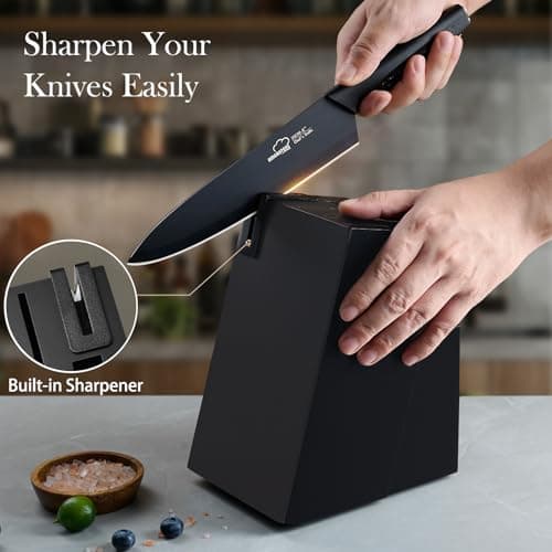 Knife Set, 15 Pieces Kitchen Knife Set with Built in Knife Sharpener Block, Dishwasher Safe, German Stainless Steel Knife Block Set, Elegant Black 5