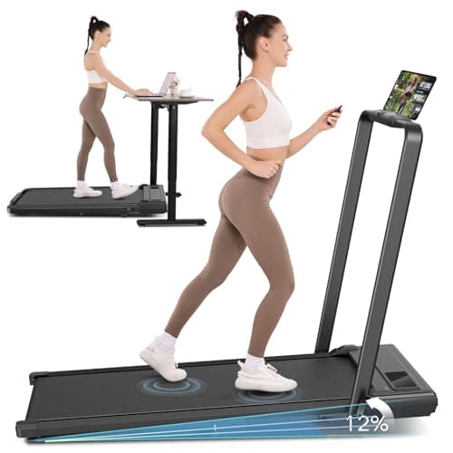 Walking Pad Treadmill with Handle Bar 12% Incline,4 in 1 Under Desk Treadmills for Home,320lb Capacity,3.5HP Folding Compact Treadmills with Remote Control,LED Touch Screen,Electric Machine