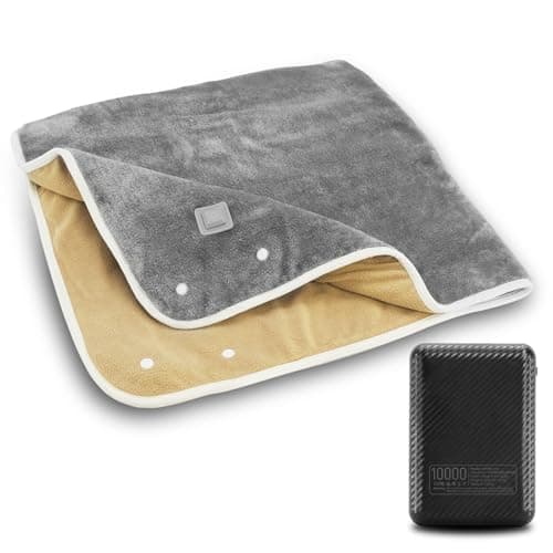 USB Heated Blanket Battery Operated Electric Knee Blanket Portable Cordless Heating Blanket 37" x 27", 3 Heating Levels and 2 Hours auto-Off,with 10000mAh Power Bank,for Office Home,Dark Grey