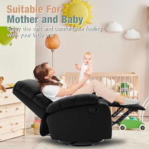 hzlagm Swivel Rocker Recliner, Rocking Recliners Chair for Small Spaces, Small Rocker Recliner Chair, Nursery Rocking Chairs for Living Room, RV, Nursery, Black 8