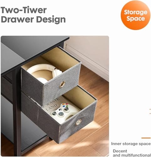 Sweetcrispy Small Computer Desk, 40X24 Inch Office Writing Work Study Gaming PC Table with 2-Tier Drawers Storage Shelf, Side Headphone Hook, Modern Simple Style for Home Bedroom, Black Wood 5