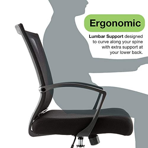 Modern Home Zuna Mid-Back Office Task Chair - Ergonomic Back Supporting Mesh Back Desk Chair (White/White) 9