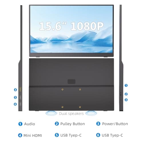 FMC Portable Monitor Compatible with Windows, MacBook, Phone, Switch, Xbox & PS5 Portable Gaming External (15.6-Stand) 6