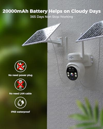 Hiseeu No WiFi Security Camera, [24/7 Recording] 4G Cellular Security Cameras Wireless Outdoor, 20W Solar Cameras 360°PTZ, 2K Night Vision, 2-Way Talk, 20000mAh Battery, 64G SD & SIM Card 6