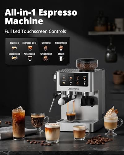 AIRMSEN Espresso Machines with Burr Grinder, 20 Bar, Milk Frother Steam Wand, Stainless Steel Coffee Maker for Home - Cappuccino Latte & ​​Cold Brew​​ Iced Coffee Maker & Americano 2