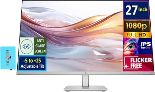 HP Series 5 527sh Monitor (Replaces M27h) 27" 100Hz IPS FHD (1920x1080) 99% sRGB Display, Adjustable Height & Tilt, Flicker Free, Anti-Glare, Black/Silver w/DKZ USB Port Expander