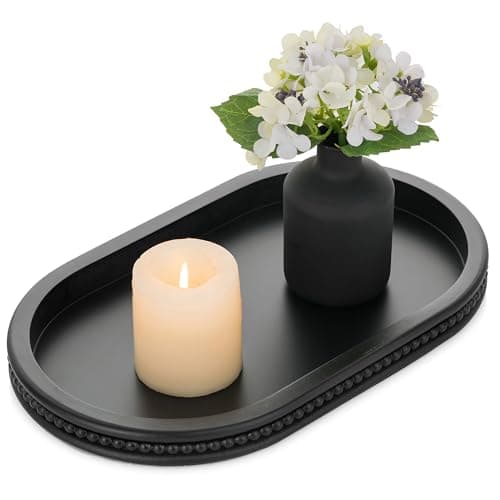 Hanobe Decorative Trays for Coffee Table : Black Oval Centerpiece Tray Wood for Farmhouse Entry Table Decor Round Bathroom Tray for Living Room Kitchen Counter