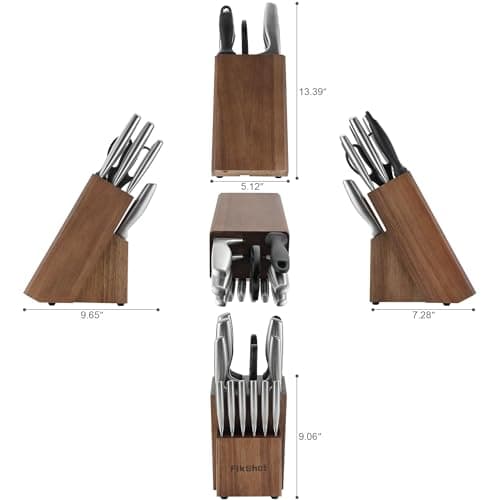 Knife Block Set, Kitchen Knife Sets with Block, FIKSHOT Knives Set - Razor-Sharp Santoku Knives, Fruit and Kitchen Sets - Rust Resistant for Homecooks (Silver + Walnut) 9