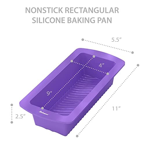 Bakerpan Set of 2 Silicone Bread Loaf Pan, 9 Inch Baking Mold for Cake, Meatloaf, Purple 2