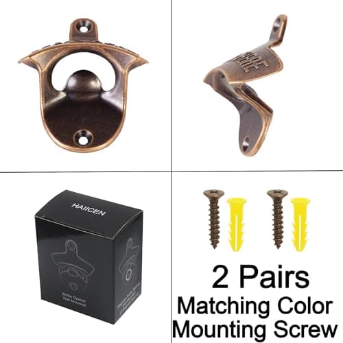 HAIICEN Vintage Copper Bottle Cap Opener Wall Mount, Retro Beer Bottle Opener with Screws for Homes Kitchen (Pack of 2) 5