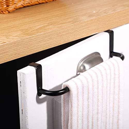 2 Pieces Metal Towel Bar Kitchen Cabinet Steel Towel Rack Bar for Hanging on Inside or Outside of Doors, Home Kitchen Bathroom(Black) 5