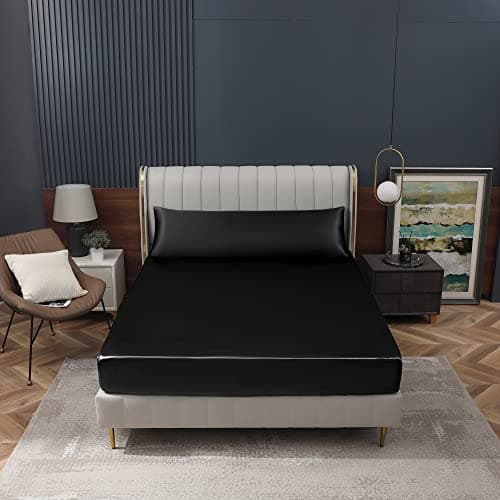 Homiest Black Satin Fitted Sheet Queen Size, Deep Pocket, Luxury & Ultra Soft Bedding 8