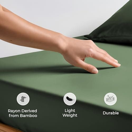 LINENWALAS Fitted Sheet Only Viscose Derived from Bamboo, Bottom Sheet for King Size Bed – 16” Deep Pocket, All Around Snug Fit – Cooling, Breathable, Soft, Hypoallergenic (Avocado Green, King) 6