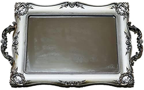 Schonee Rectangle Vintage Decorative Mirror Tray, Cosmetics Makeup Storage Jewelry Dresser Organizer Tray, Serving Tray (Silver- Rectangle)