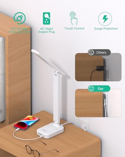 Power Strip with LED Desk Lamp, PD 30W Touch Desk Lamps, 4 Outlets 4 USB Ports(2 USB C) Small Desk Lamp 5FT Extension Cord Table Lamp for Home Office College Dorm Room Essentials Bedroom Bedside Study 6