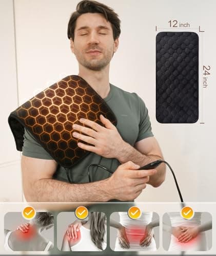 UTK 1Min Fast Heating Pad, 3X Deeper Pain Relief Far Infrared Heating Pad for Back & Cramps, 8 Heat Setting, 4H Auto Off, FSA-HSA Eligible, Adjustable Strap, Machine Washable,Valentine Gifts 12" x 24" 5