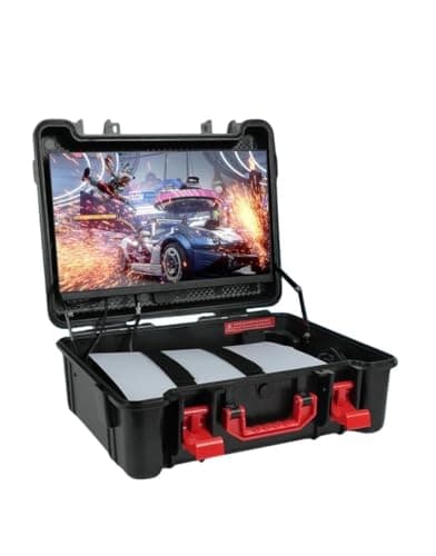 ARMORR GAMERSBOX Portable Gaming Monitor - 21.5" FHD IPS Display (max. 75Hz, FreeSync), Tough IP65 Hard Shell Case, Compatible with PS4/PS5 Xbox, HDMI Cable, Wheeled Trolley & VESA Stand