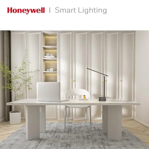 Honeywell Sunturalux™ LED Desk Lamp with USB Charging Ports HWT-H01 - Stepless Dimmable Eye Caring Desk Light for Home Office Bedroom Bedside College Dorm, Foldable Table Lamp Reading Lamp Black 7