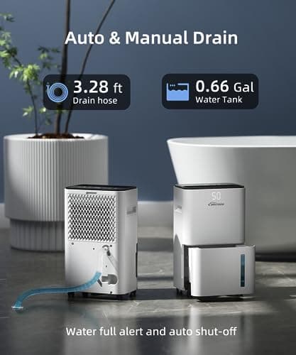 BRITSOU 34 Pint Dehumidifier for Basement with Drain Hose & 0.66 Gallon Water Tank, Manual & Auto Drainage, Smart Quiet Dehumidifiers for Home with Auto Shut off, 24HR Timer 6